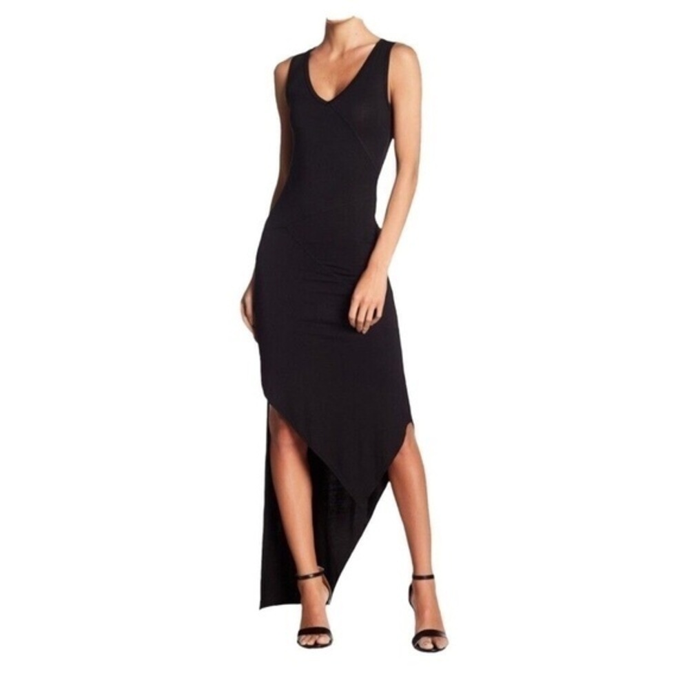 🖤 GO Couture Black Asymmetrical High Low Midi Dress Large NWT